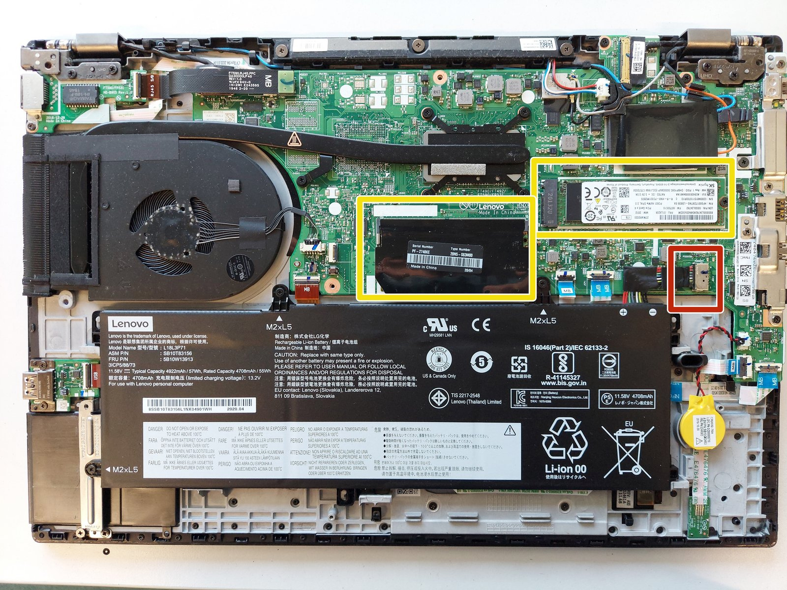 Internal Photo of Lenovo ThinkPad E580, E585, E590, E595, L580, L590, R590, T590, black backlit US keyboard original call (ThinkPad T590)